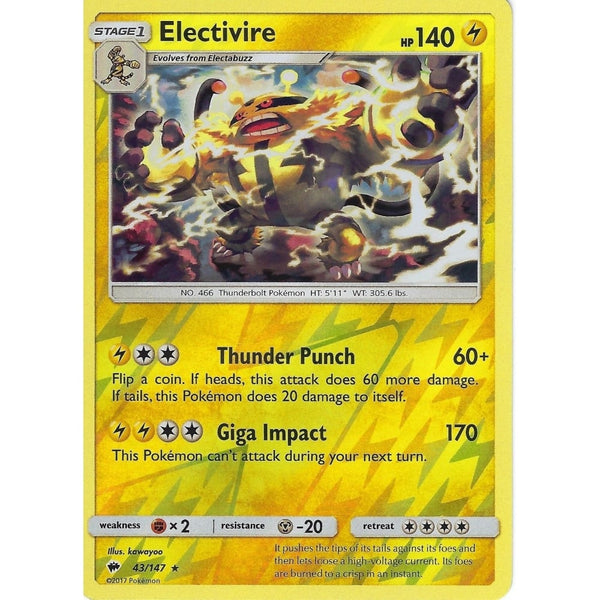 Pokemon SM-3 Burning Shadows: ELECTIVIRE - 43/147 - Reverse Holo