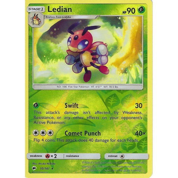 Pokemon SM-3 Burning Shadows: LEDIAN - 10/147 - Reverse Holo