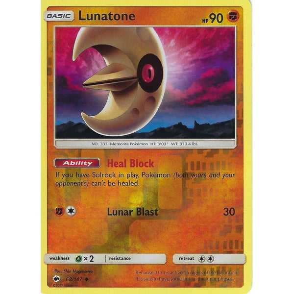 Pokemon SM-3 Burning Shadows: LUNATONE - 68/147 - Reverse Holo
