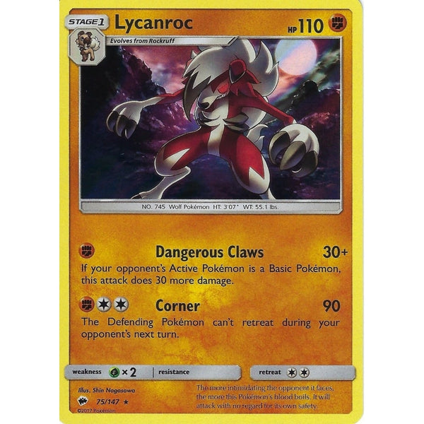 Pokemon SM-3 Burning Shadows: LYCANROC - 75/147 - Holo