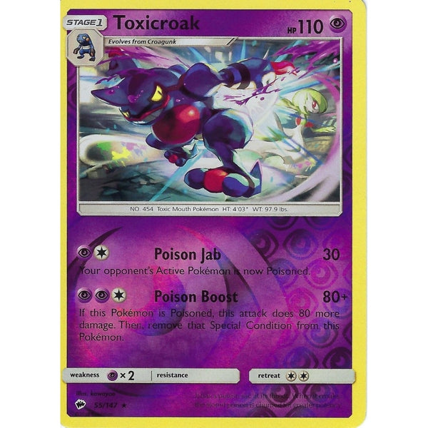 Pokemon SM-3 Burning Shadows: TOXICROAK - 55/147 - Reverse Holo