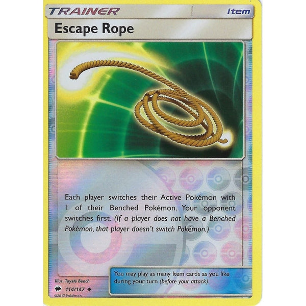 Pokemon SM-3 Burning Shadows Trainer Card: ESCAPE ROPE - 114/147 - Reverse Holo
