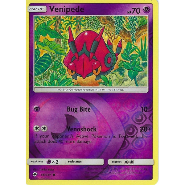 Pokemon SM-3 Burning Shadows: VENIPEDE - 56/147 - Reverse Holo