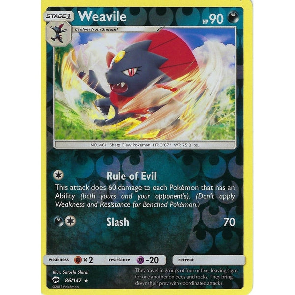 Pokemon SM-3 Burning Shadows: WEAVILE - 86/147 - Reverse Holo