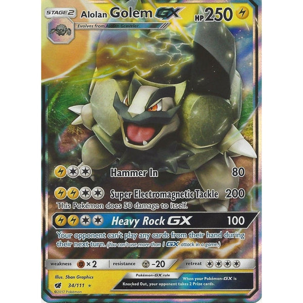 Pokemon SM-4 Crimson Invasion: ALOLAN GOLEM GX - 34/111 - Ultra Rare Holo