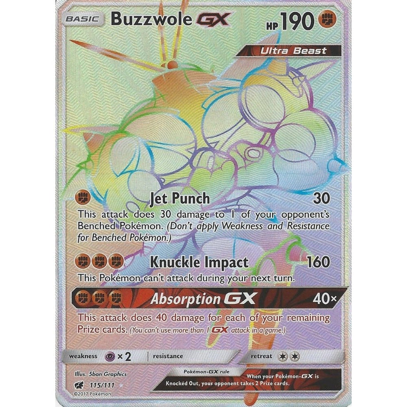 Pokemon SM-4 Crimson Invasion: BUZZWOLE GX - 115/111 - RAINBOW Ultra R