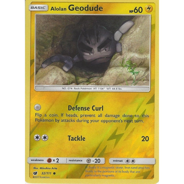 Pokemon SM-4 Crimson Invasion Card: ALOLAN GEODUDE - 32/111 - Reverse Holo