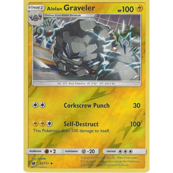 Pokemon SM-4 Crimson Invasion Card: ALOLAN GRAVELER  33/111 - Reverse Holo