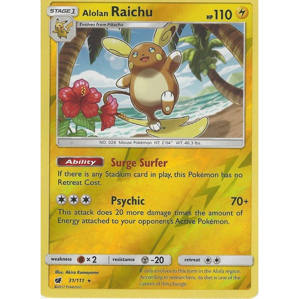 Pokemon SM-4 Crimson Invasion Card: ALOLAN RAICHU - 31/111 - Reverse Holo