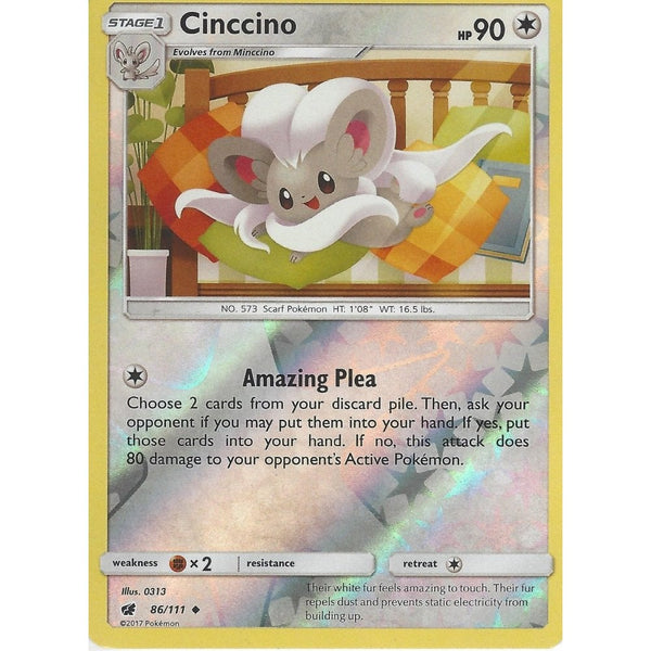 Pokemon SM-4 Crimson Invasion Card: CINCCINO - 86/111 - Reverse Holo