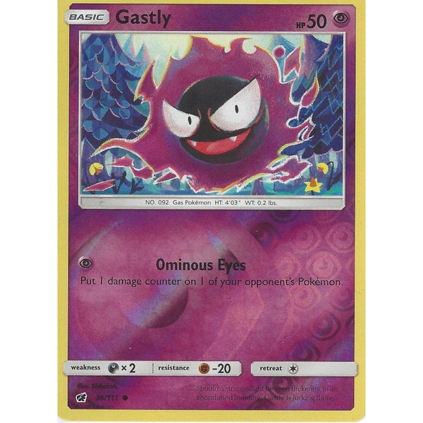 Pokemon SM-4 Crimson Invasion Card: GASTLY - 36/111 - Reverse Holo
