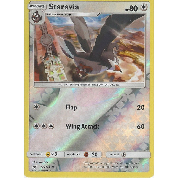 Pokemon SM-4 Crimson Invasion Card: STARAVIA - 82/111 - Reverse Holo