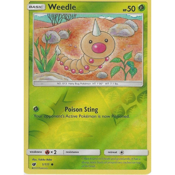 Pokemon SM-4 Crimson Invasion Card: WEEDLE - 1/111 - Reverse Holo