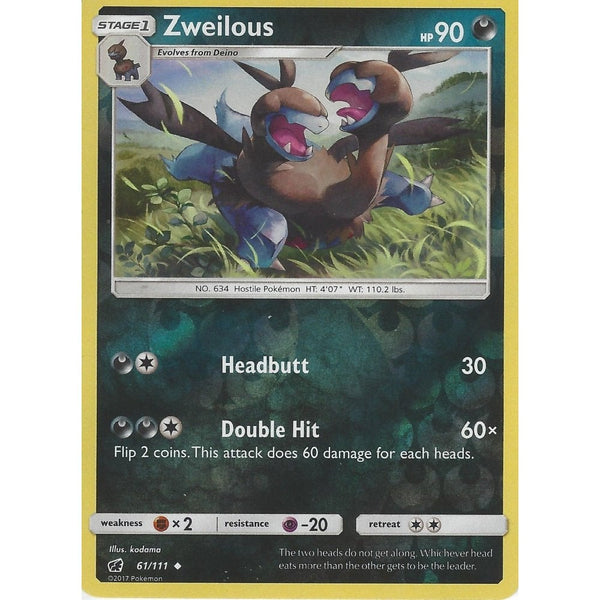 Pokemon SM-4 Crimson Invasion Card: ZWEILOUS - 61/111 - Reverse Holo