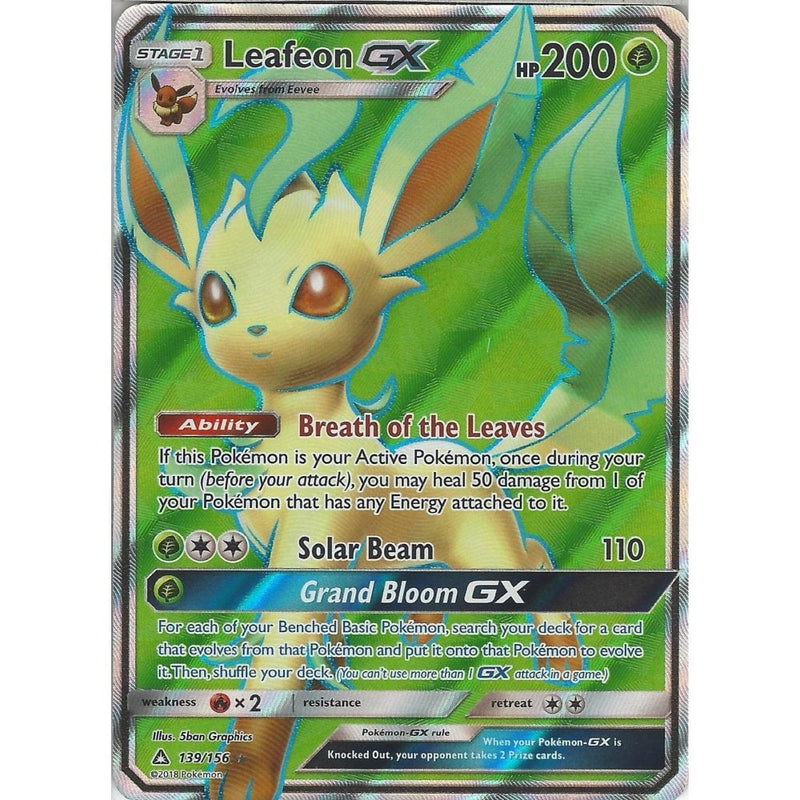 Pokemon SM-5 Ultra Prism Card: Leafeon GX - 139/156 - Full Art Ultra R - Recaptured LTD Pokemon SM-5 Ultra Prism Card: Leafeon GX - 139/156 - Full Art Ultra R - Recaptured LTD