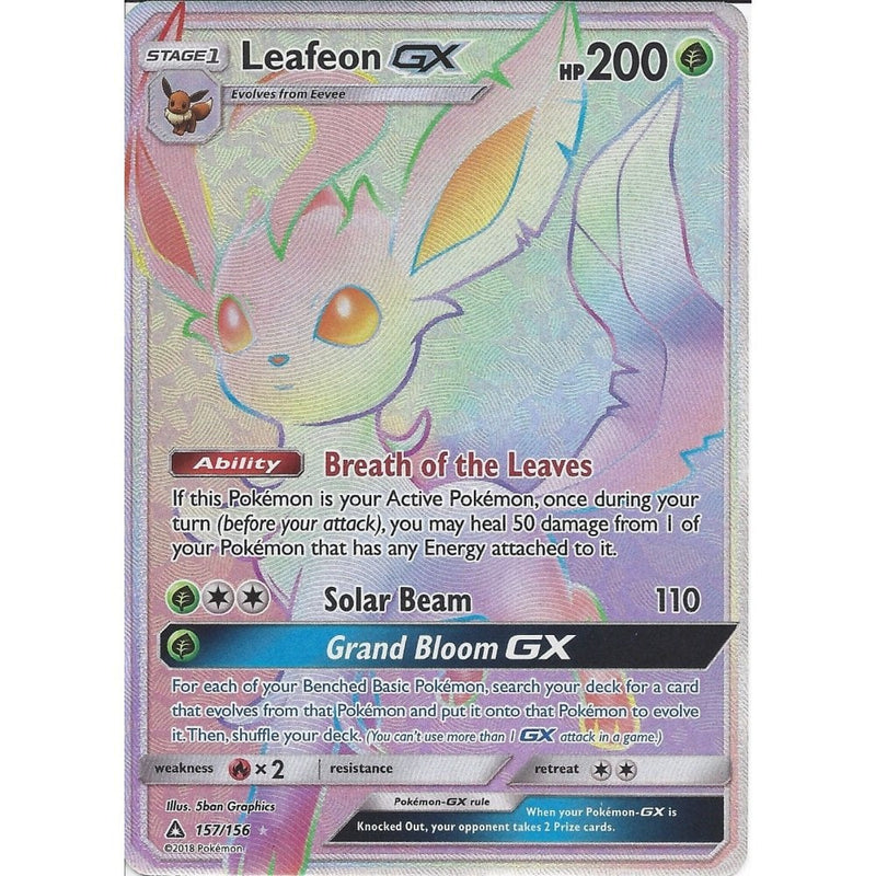 Pokemon SM-5 Ultra Prism Card: Leafeon GX 157/156 Rainbow Ultra Rare H - Recaptured LTD Pokemon SM-5 Ultra Prism Card: Leafeon GX 157/156 Rainbow Ultra Rare H - Recaptured LTD