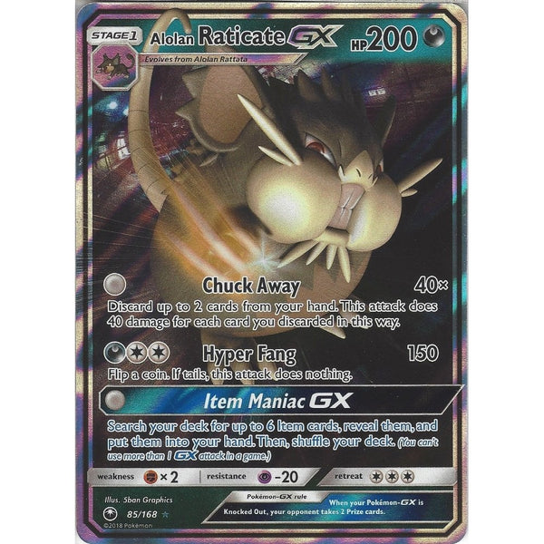 Pokemon SM Celestial Storm Card: Alolan Raticate GX - 85/168 - Ultra Rare Holo