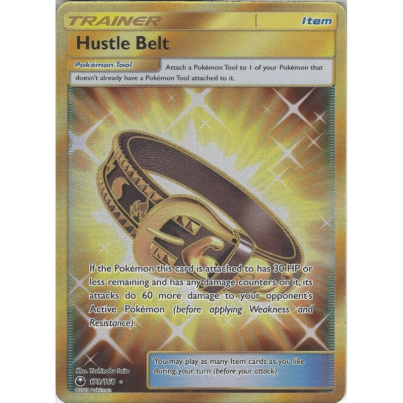 Pokemon SM Celestial Storm Card: Hustle Belt - 179/168 Gold Secret Rar