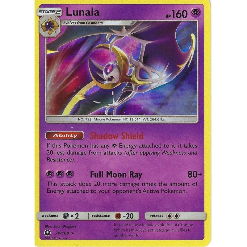Pokemon SM Celestial Storm Card: Lunala - 70/168 - Rare Holo - Recaptured LTD Pokemon SM Celestial Storm Card: Lunala - 70/168 - Rare Holo - Recaptured LTD