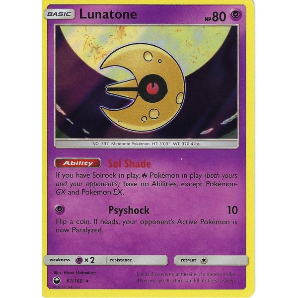 Pokemon SM Celestial Storm Card: Lunatone - 61/168 - Rare Holo
