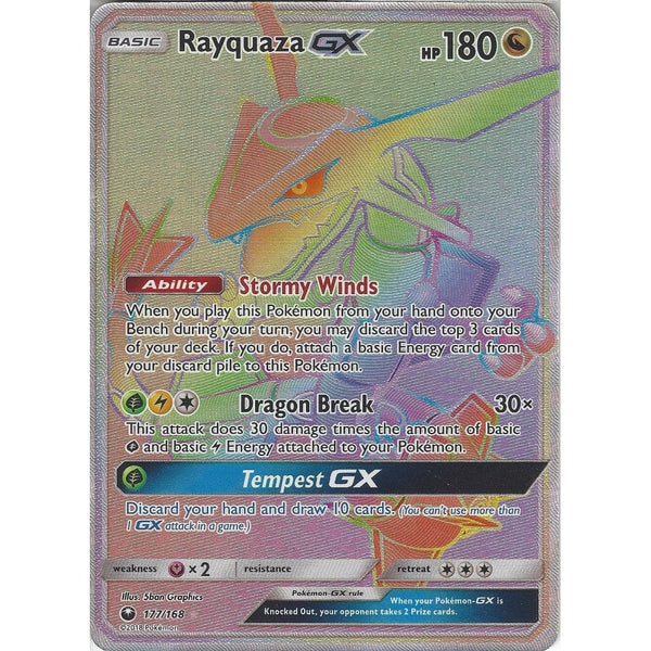 Pokemon SM Celestial Storm Card: Rayquaza GX - 177/168 - Rainbow Rare Holo
