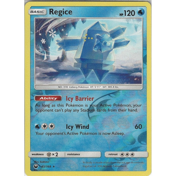 Pokemon SM Celestial Storm Card: Regice - 45/168 - Rare Reverse Holo