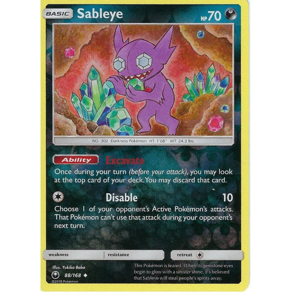 Pokemon SM Celestial Storm Card: Sableye - 88/168 - Reverse Holo