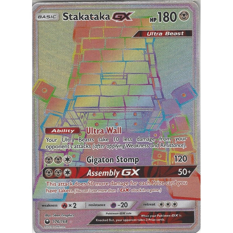 Pokemon SM Celestial Storm Card: Stakataka GX - 176/168 - Rainbow Rare - Recaptured LTD Pokemon SM Celestial Storm Card: Stakataka GX - 176/168 - Rainbow Rare - Recaptured LTD