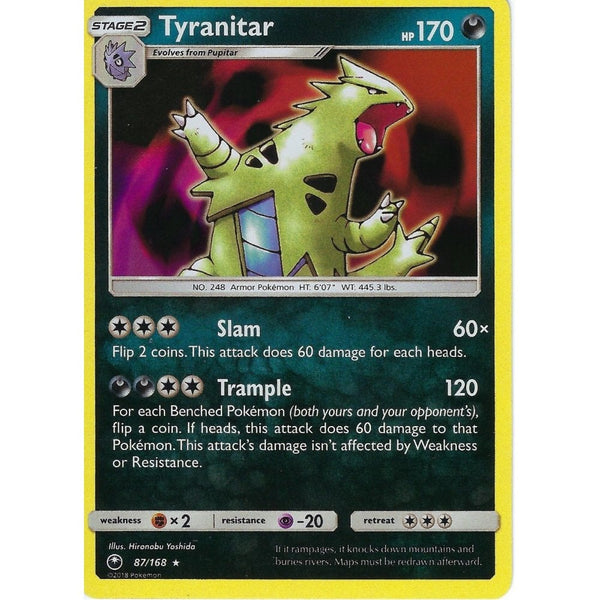 Pokemon SM Celestial Storm Card: Tyranitar - 87/168 - Rare Holo