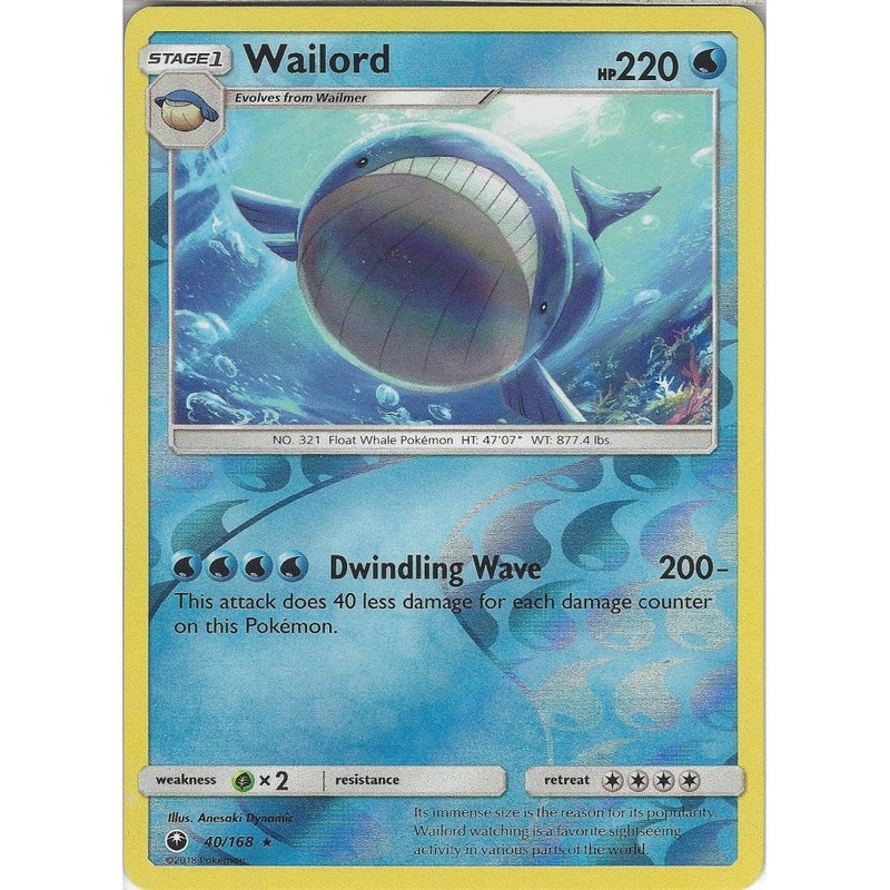 Pokemon SM Celestial Storm Card: Wailord - 40/168 - Rare Reverse Holo - Recaptured LTD Pokemon SM Celestial Storm Card: Wailord - 40/168 - Rare Reverse Holo - Recaptured LTD