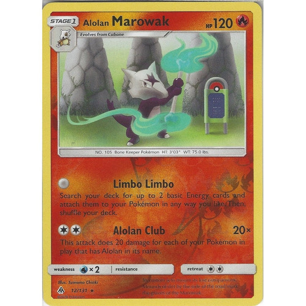 Pokemon SM Forbidden light Card: Alolan Marowak - 12/131 - Rare Reverse Holo