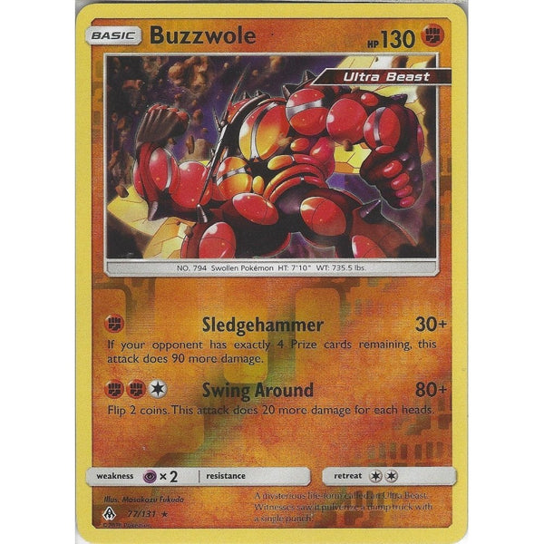 Pokemon SM Forbidden light Card: Buzzwole - 77/131 Rare Reverse Holo Ultra Beast