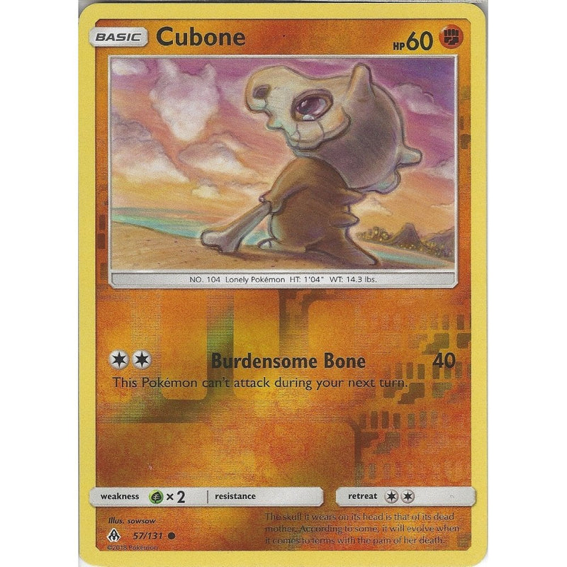 Pokemon SM Forbidden light Card: Cubone - 57/131 - Reverse Holo - Recaptured LTD Pokemon SM Forbidden light Card: Cubone - 57/131 - Reverse Holo - Recaptured LTD