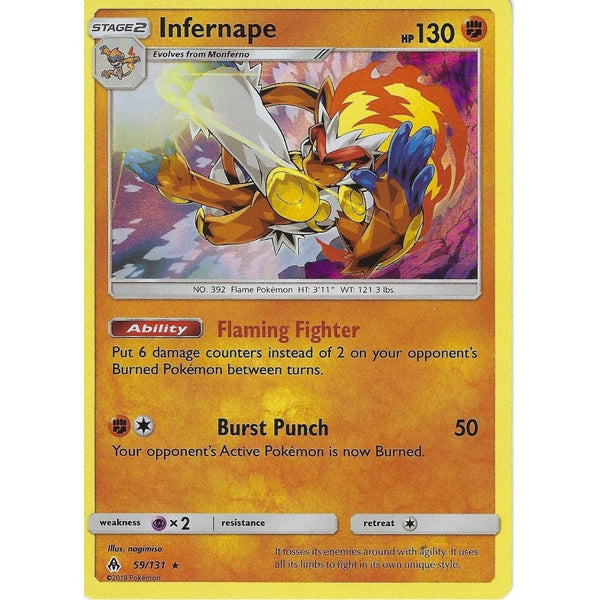 Pokemon SM Forbidden Light Card: Infernape - 59/131 - Rare Holo