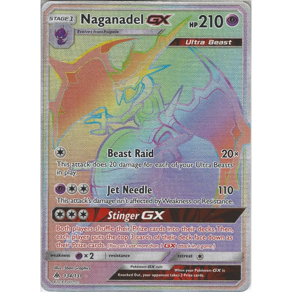 Pokemon SM Forbidden Light Card: Naganadel GX - 134/131 - Rainbow Rare Holo