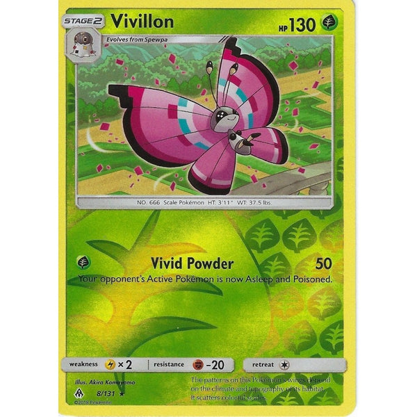 Pokemon SM Forbidden Light Card: Vivillon - 8/131 - Rare Reverse Holo