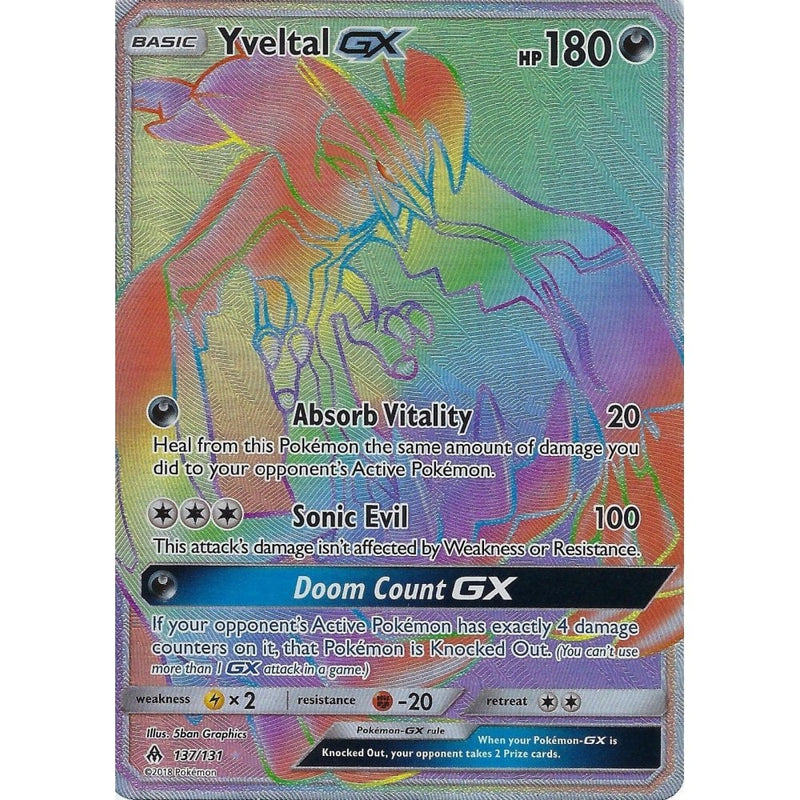 Pokemon SM Forbidden Light Card: Yveltal GX - 137/131 - Rainbow Rare H - Recaptured LTD Pokemon SM Forbidden Light Card: Yveltal GX - 137/131 - Rainbow Rare H - Recaptured LTD
