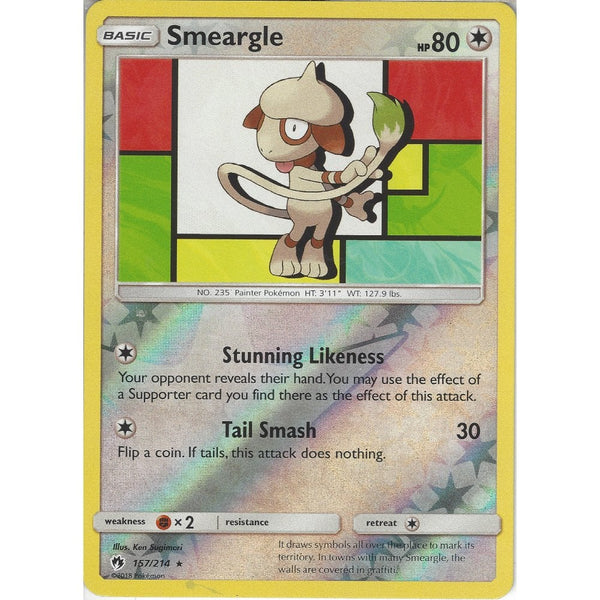 Pokemon Smeargle - 157/214 - Rare Reverse Holo Card - SM8 Lost Thunder