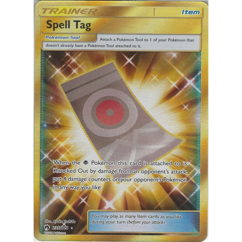 a rare card lost Pokemon Spell Tag - 235/214 - Secret Rare Card - SM8 Lost Thunder