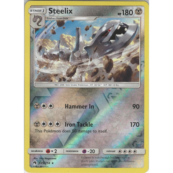 Pokemon Steelix - 125/214 - Rare Reverse Holo Card - SM8 Lost Thunder