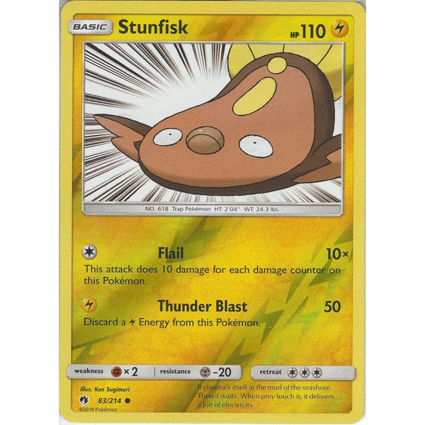 Pokemon Stunfisk - 83/214 - Common Reverse Holo Card - SM8 Lost Thunder