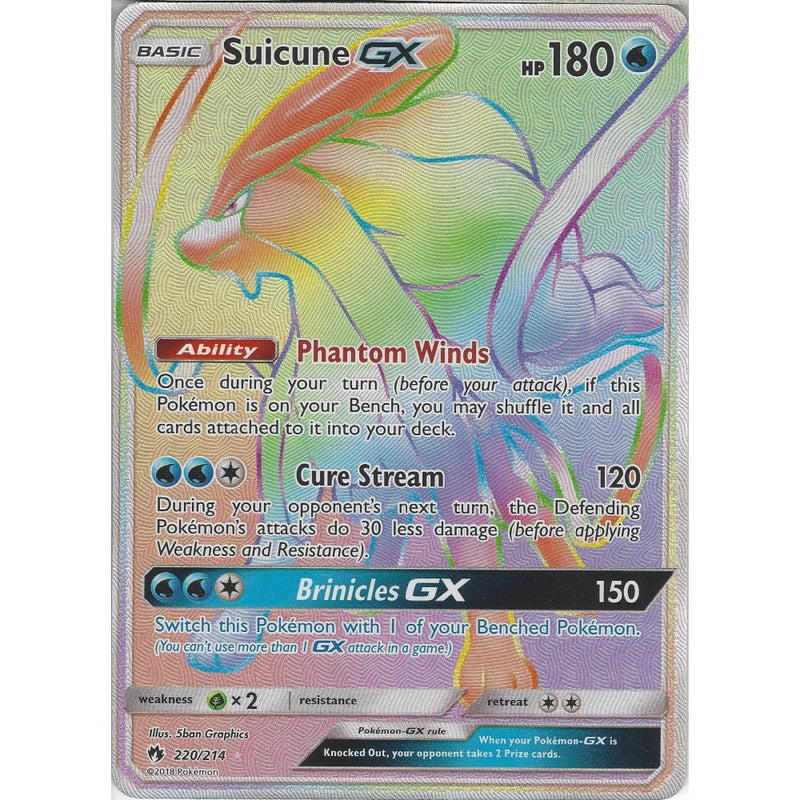 Pokemon Suicune GX - 220/214 - Rare Rainbow Card - SM8 Lost Thunder - Recaptured LTD Pokemon Suicune GX - 220/214 - Rare Rainbow Card - SM8 Lost Thunder - Recaptured LTD