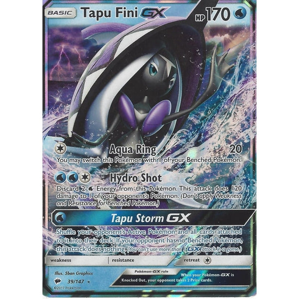 Pokemon Sun &amp; Moon Burning Shadows: TAPU FINI GX - 39/147 - ULTRA RARE HOLO