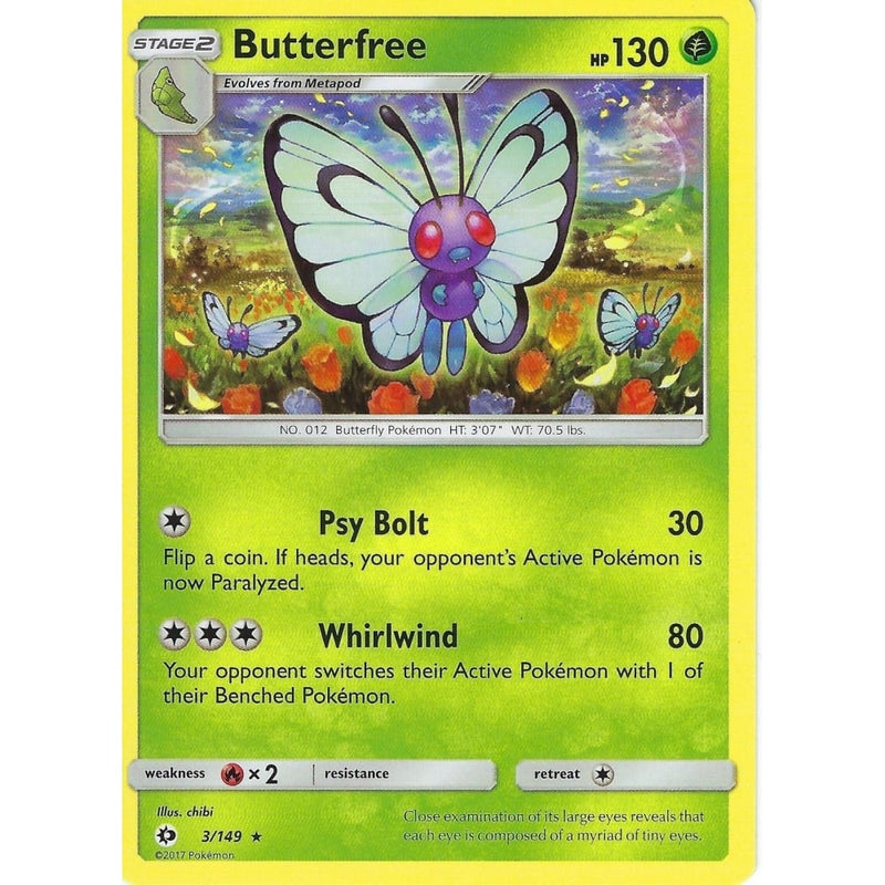 POKEMON SUN & MOON: BUTTERFREE - 3/149 RARE CARD - Recaptured LTD POKEMON SUN & MOON: BUTTERFREE - 3/149 RARE CARD - Recaptured LTD