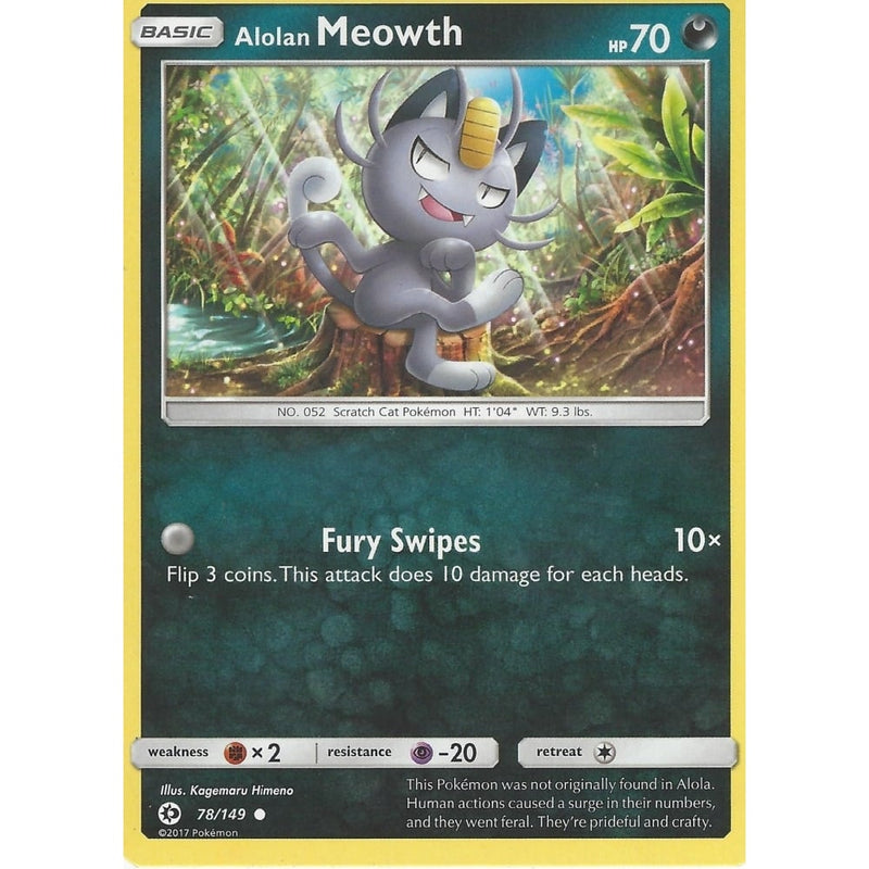 POKEMON Sun & Moon Card ALOLAN MEOWTH - 78/149 - Recaptured LTD POKEMON Sun & Moon Card ALOLAN MEOWTH - 78/149 - Recaptured LTD