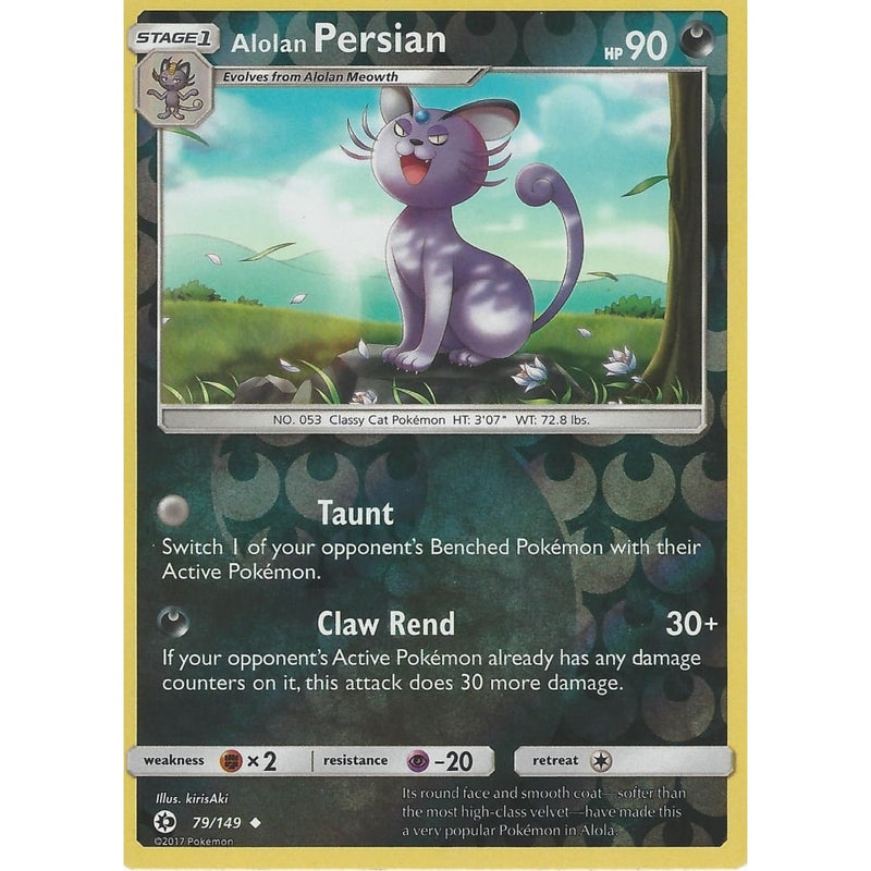 pokemon cards alola POKEMON Sun & Moon Card ALOLAN PERSIAN - 79/149 - REVERSE HOLO
