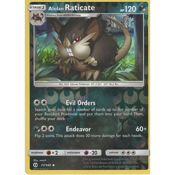 POKEMON Sun &amp; Moon Card ALOLAN RATICATE - 77/149 - REVERSE HOLO