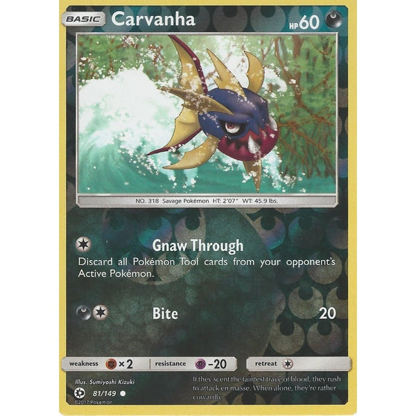 POKEMON Sun &amp; Moon Card CARVANHA - 81/149 - REVERSE HOLO