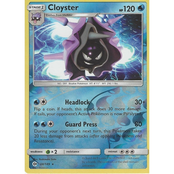 POKEMON Sun &amp; Moon Card CLOYSTER - 34/149 - RARE REVERSE HOLO