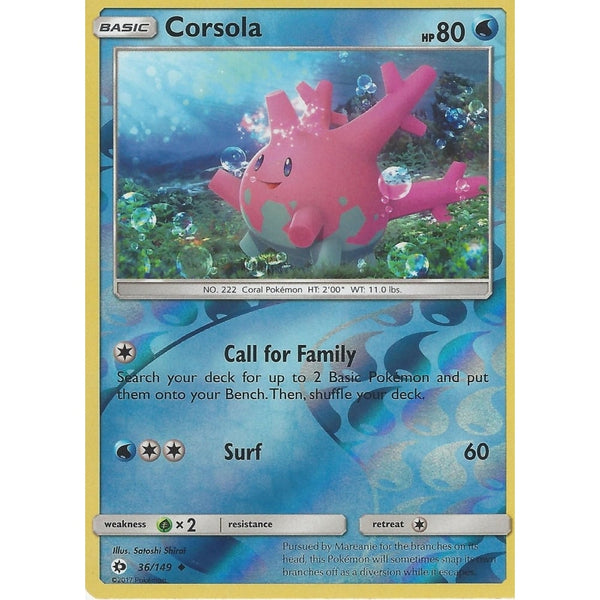 POKEMON Sun &amp; Moon Card CORSOLA - 36/149 - REVERSE HOLO